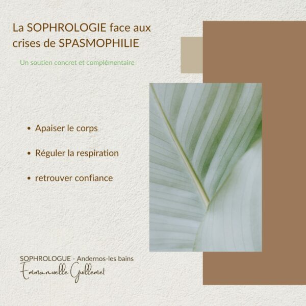 Feuille verte apaisante illustrant la sophrologie pour gérer les crises de spasmophilie à Andernos-les-Bains